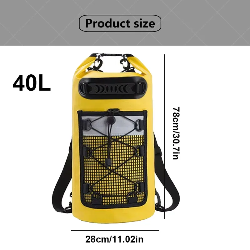 40L العائمة حقيبة جافة للتجديف بالكاياك السباحة الشاطئ مقاوم للماء الرياضات المائية تجمع القوارب على ظهره شبكة كاياك لفة حقيبة سفر