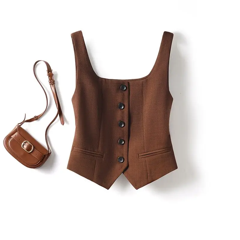 

Fashion Sleeveless Vest for Women Female Chic Square Neck Single-breasted Summer Vests Tops Ladies Casual Waistcoat New JH73