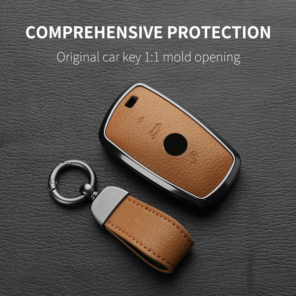 Aluminum Alloy Goatskin For Bmw F20 F48 F15 F16 G20 G28 G22 G23 G30 G12 1 3 5 7 Series x1 x3 x5 x7 Car Key Accessories