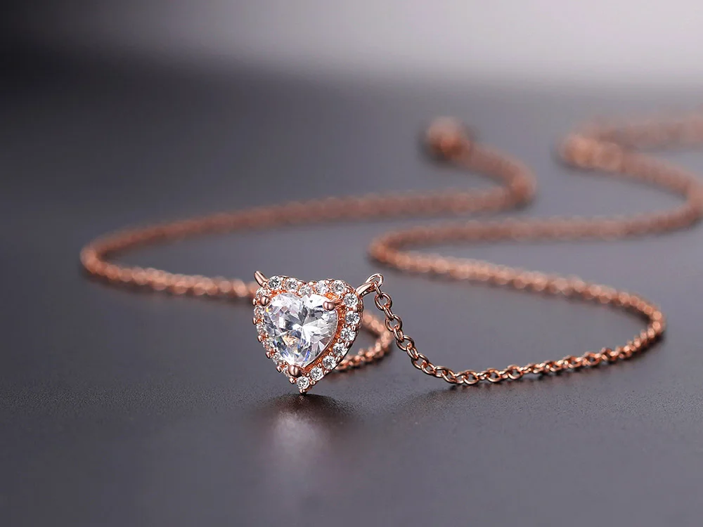 Glitzernde Mehrfarbige Kristallherz-Anhänger-Halsketten für Frauen Romantischer Geburtsstein Zirkon Hochzeitskette Choker Trendschmuck – Detail 5