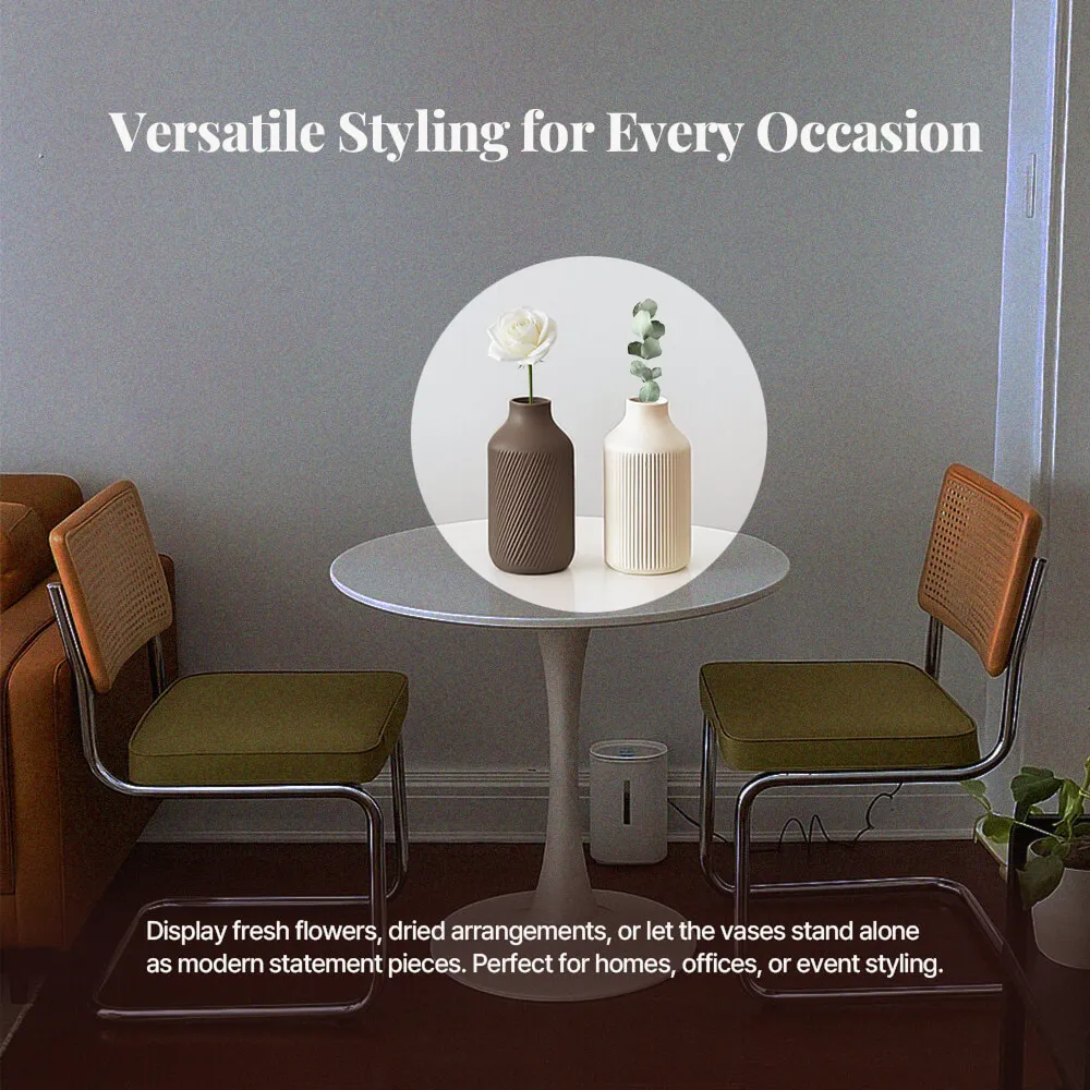 Minimalist Textured Vase Set, 2 Pcs Modern 3D Printed PLA Vases, Ivory & Brown, Home Decor for Living Room Bedroom