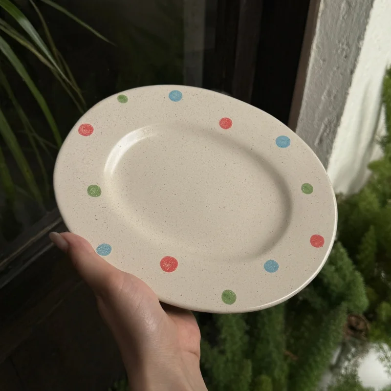 jingdezhen-ceramic-dinner-plate-simple-polka-dot-design-modern-minimalist-style-fruit-bowl-women's-special-mugs-dishwasher-safe