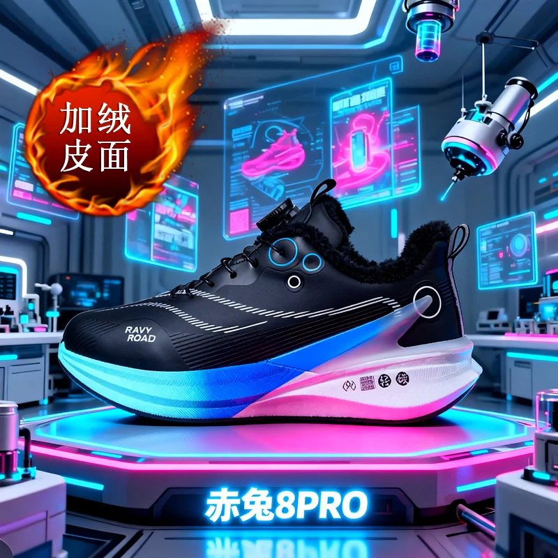 

Waterproof leather upper, fleece-lined sports shoes for men - Winter lightweight shock-absorbing soft sole running shoes, studen