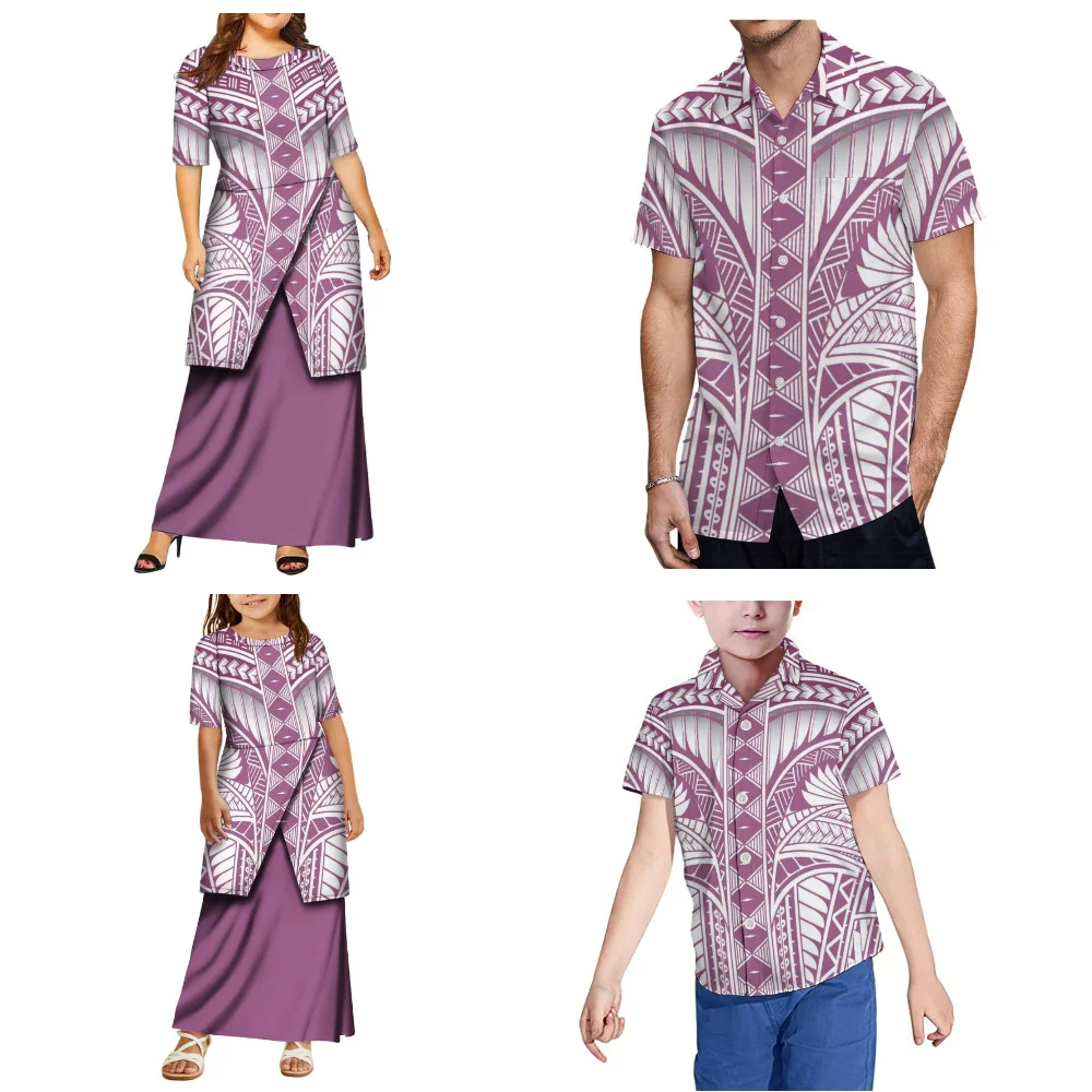 2025 novo conjunto familiar personalizado mãe e filha puletasi pai e filho casual bolso camisa polinésia terno vestido