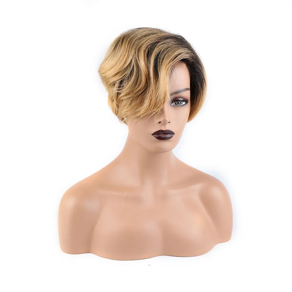 Loira pixie corte peruca t parte transparente frente do laço peruca de cabelo humano para as mulheres preplucked linha fina brasileira em linha reta curto bob peruca