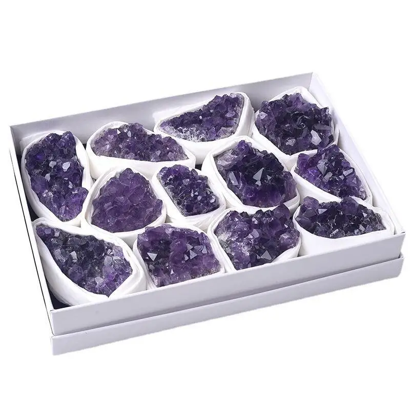 

1PC Natural Amethyst Quartz Crystals Cluster Box Healing Stones Specimen Crafts Ornament Home Decoration