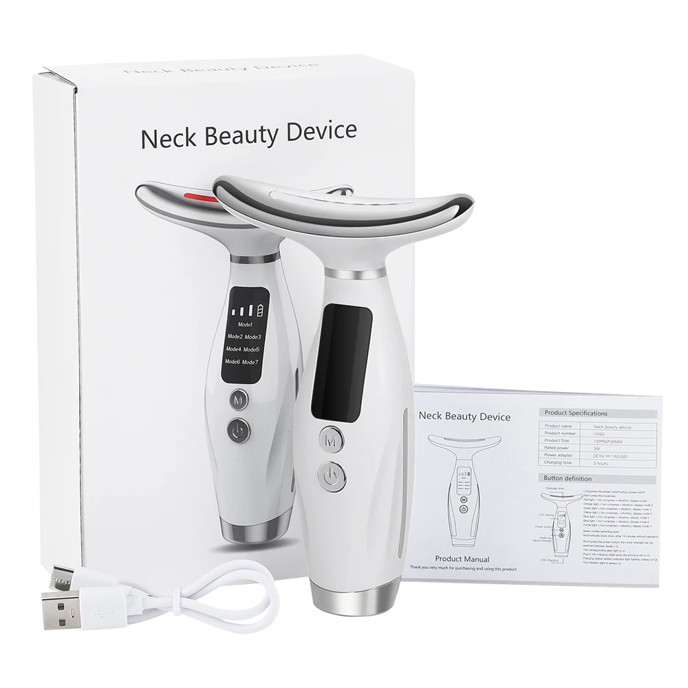 Face Neck Beauty Device Vibration LED Photon Massage Firming Rejuvenating Anti Wrinkle Thin Double Chin Skin Care Facial Massage