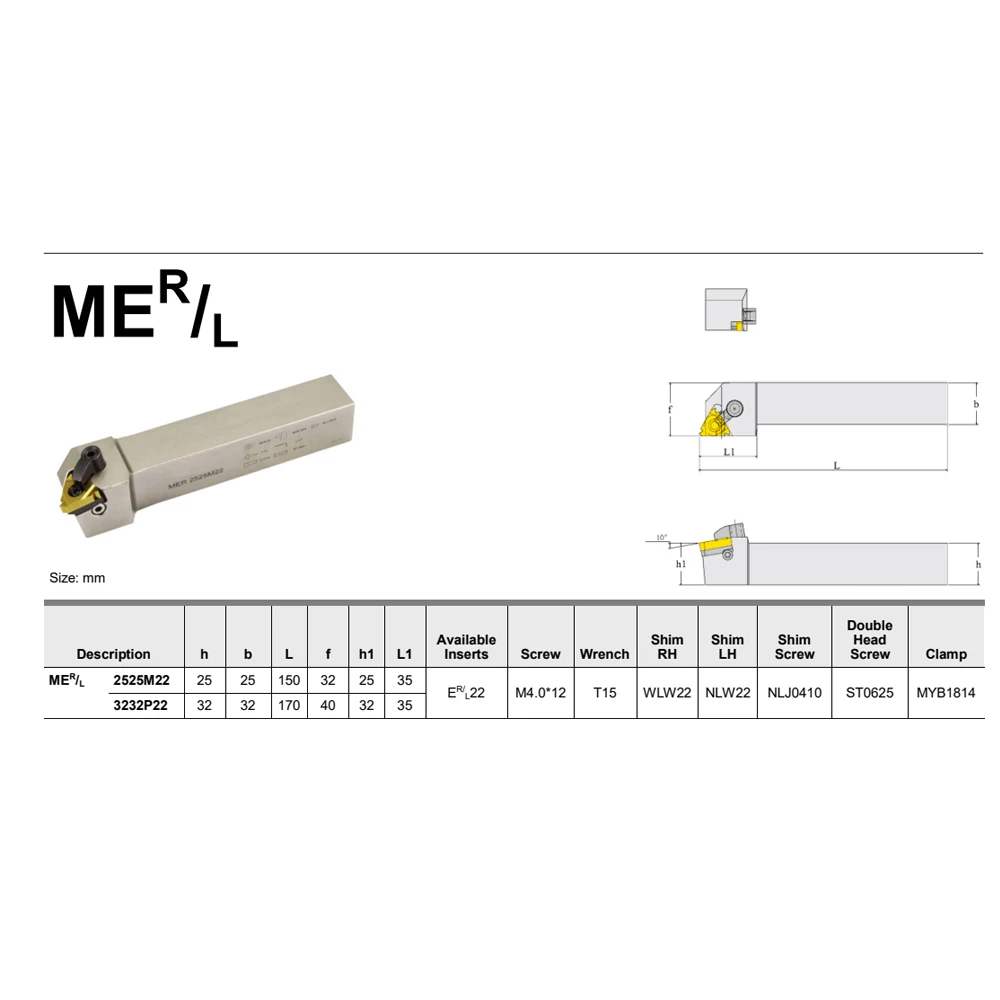 MER2525M22 MEL2525M22 MER3232P22 MEL3232P22 external threading turning tool for hold 22ER 22EL thread carbide insert