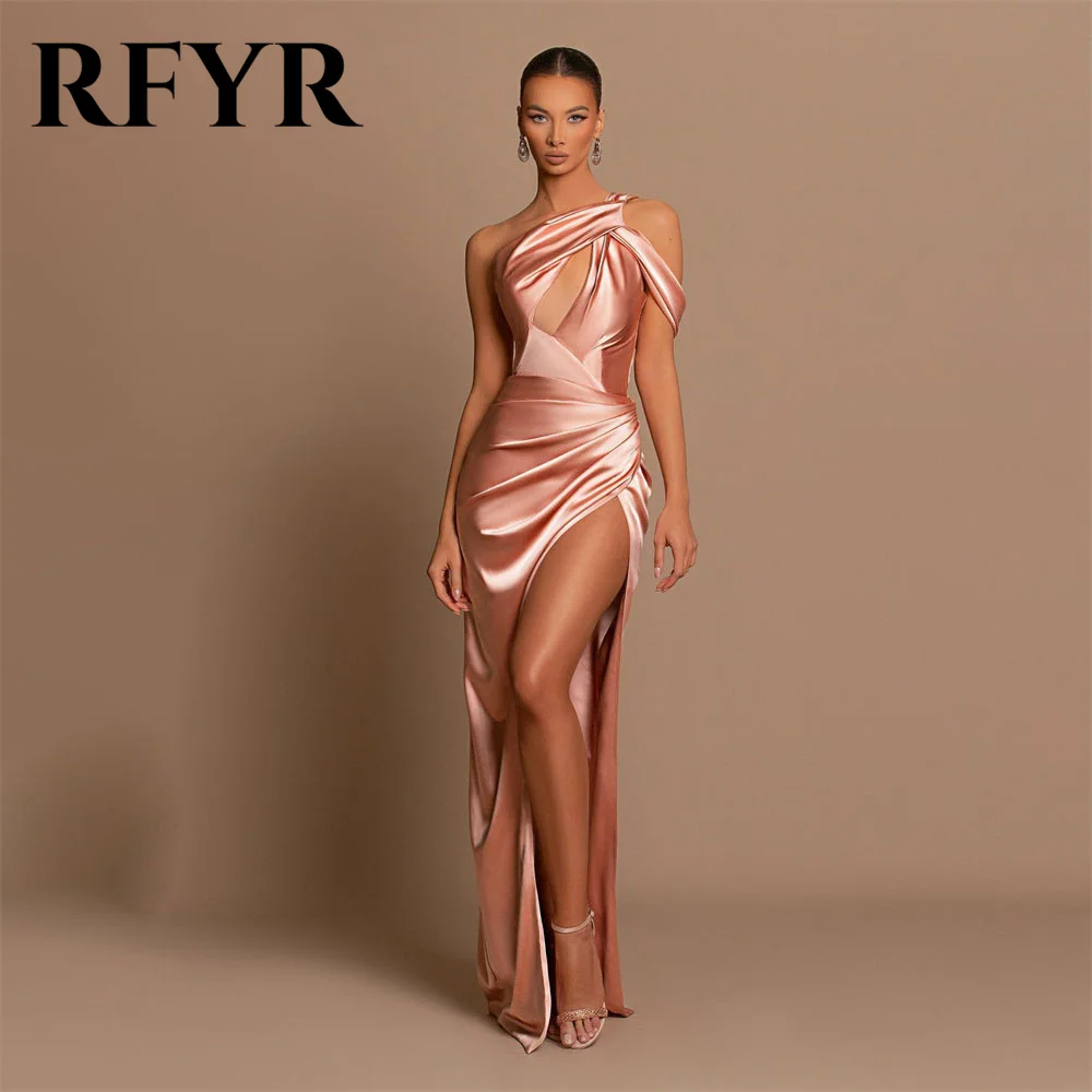 RFYR Amazing Dusty Rose Evening Dress Cut Out Mermaid Prom Dress Floor Length One Shoulder Satin Formal Dress with Slit 프롬 드레스