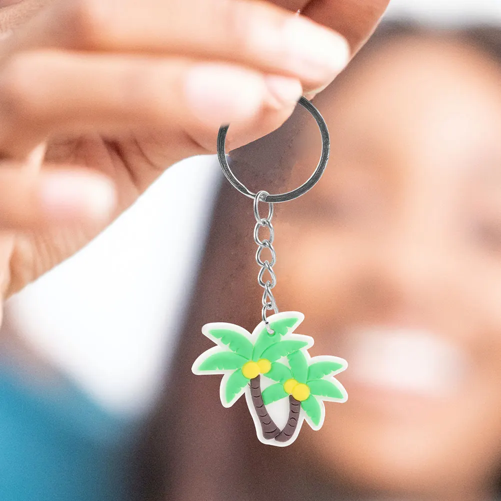

12Pcs Hawaiian Keychains Summer Party Favors Decorative Pendants Palm Tree Flamingo Pineapple Watermelon Lemon Key Ring Hangings