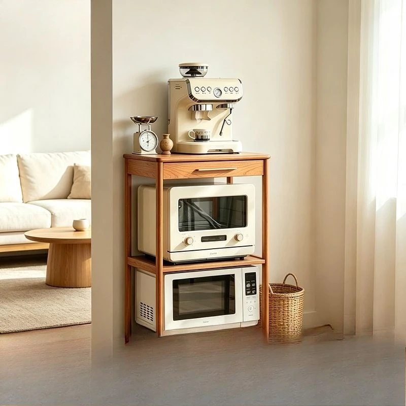 Simple kitchen made of solid wood, storage rack saves space, is practical and beautiful, and is suitable for small households