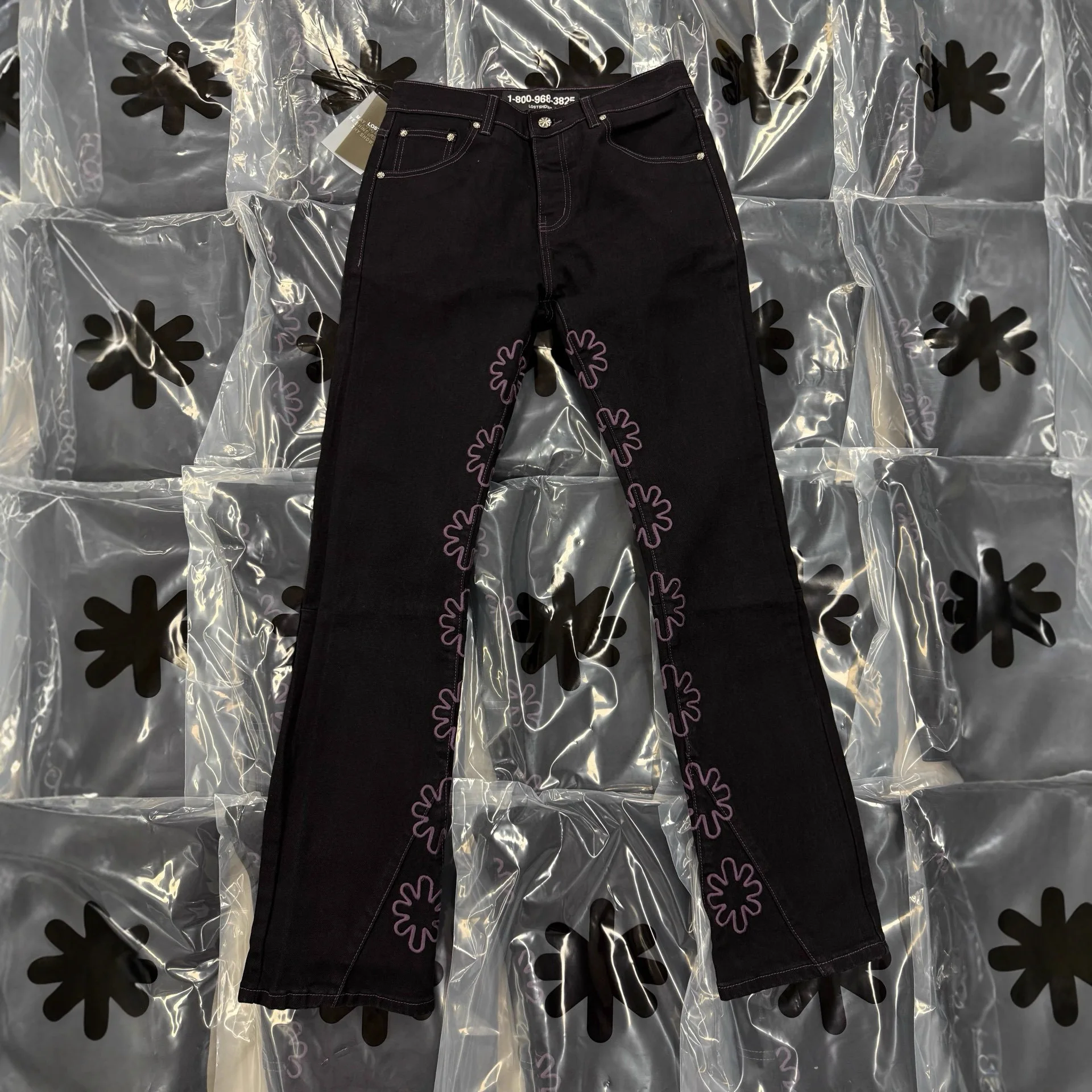 Orange Fluorescent Green Blue Black Sunflower Embroidery LOSTSHDWS Jeans Men Women Unisex Casual Fashion Denim