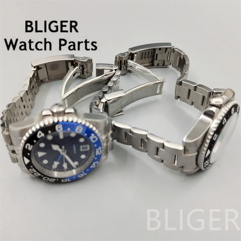 BLIGER 40 мм синие, зеленые, черные, белые часы для мужчин NH34 GMT механические наручные часы со светящимся циферблатом, сапфировое стекло, 6 часов