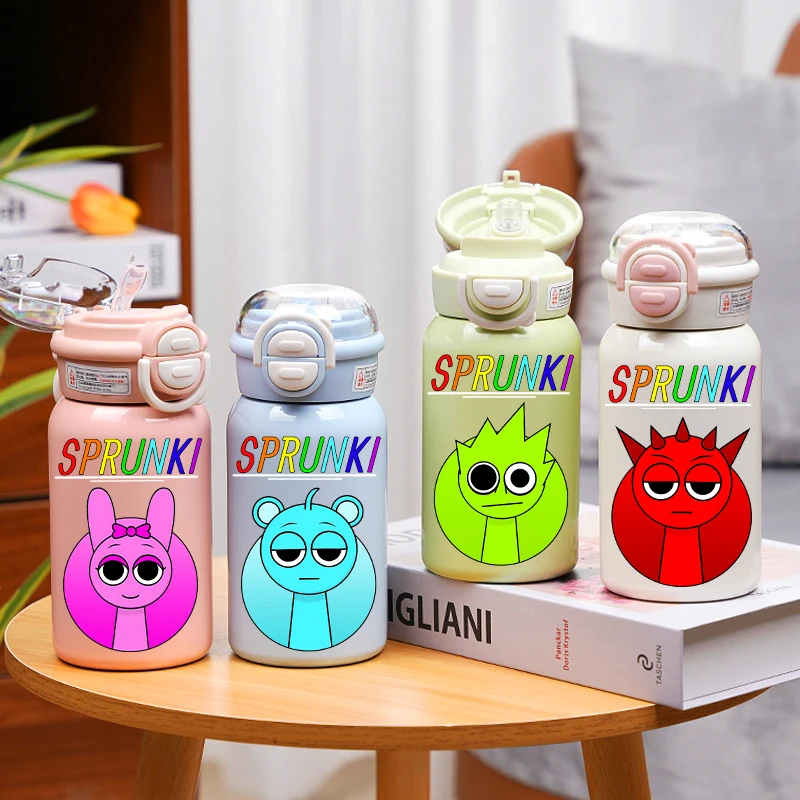 Sprunki Gourde isotherme pour enfants, motif anime, avec paille, pour l'école, pour garçons et filles, idéale pour l'extérieur, cadeau d'anniversaire