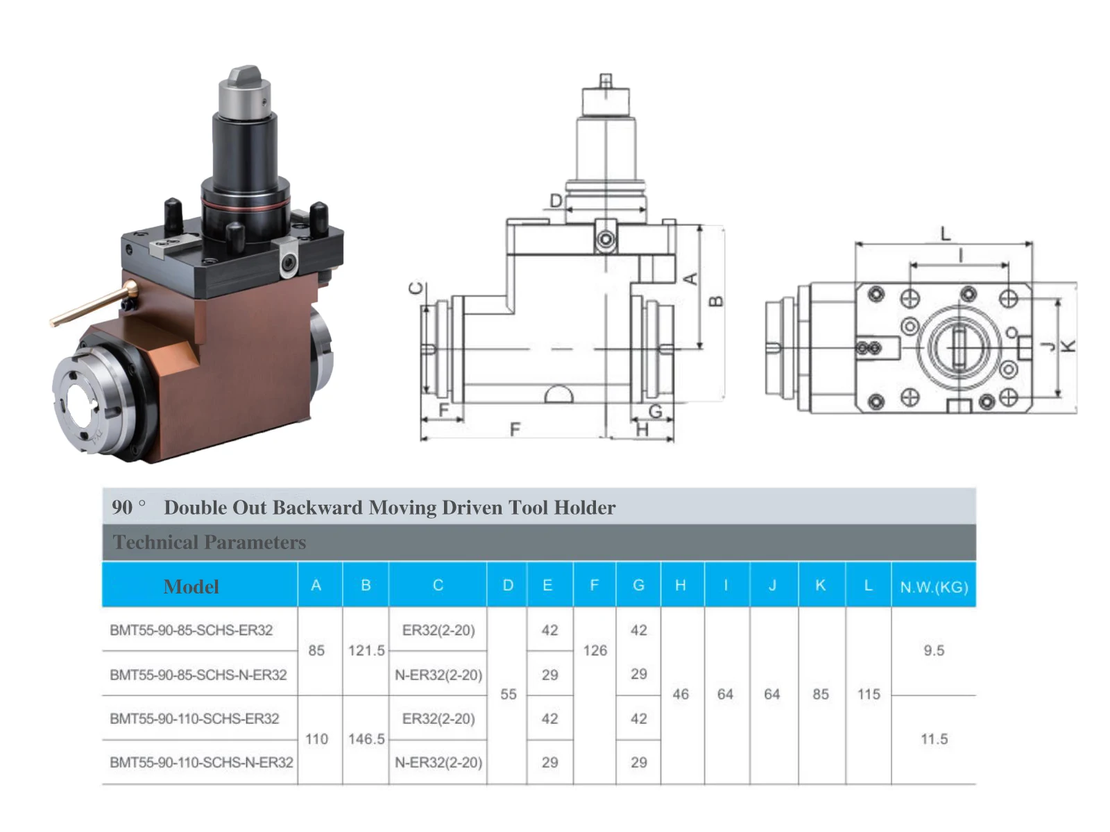 Used For Machine Tools BMT55 Series 90-Degree Double Driven Dual-Outlet Electric Tool Holder