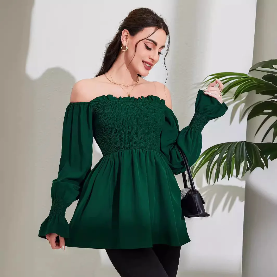 

2025 New Cross-Border ort Semi-skirt oulder Exposure Sve Floral Pregnancy Skirt Casual Sle Loose Fit Polyester ...