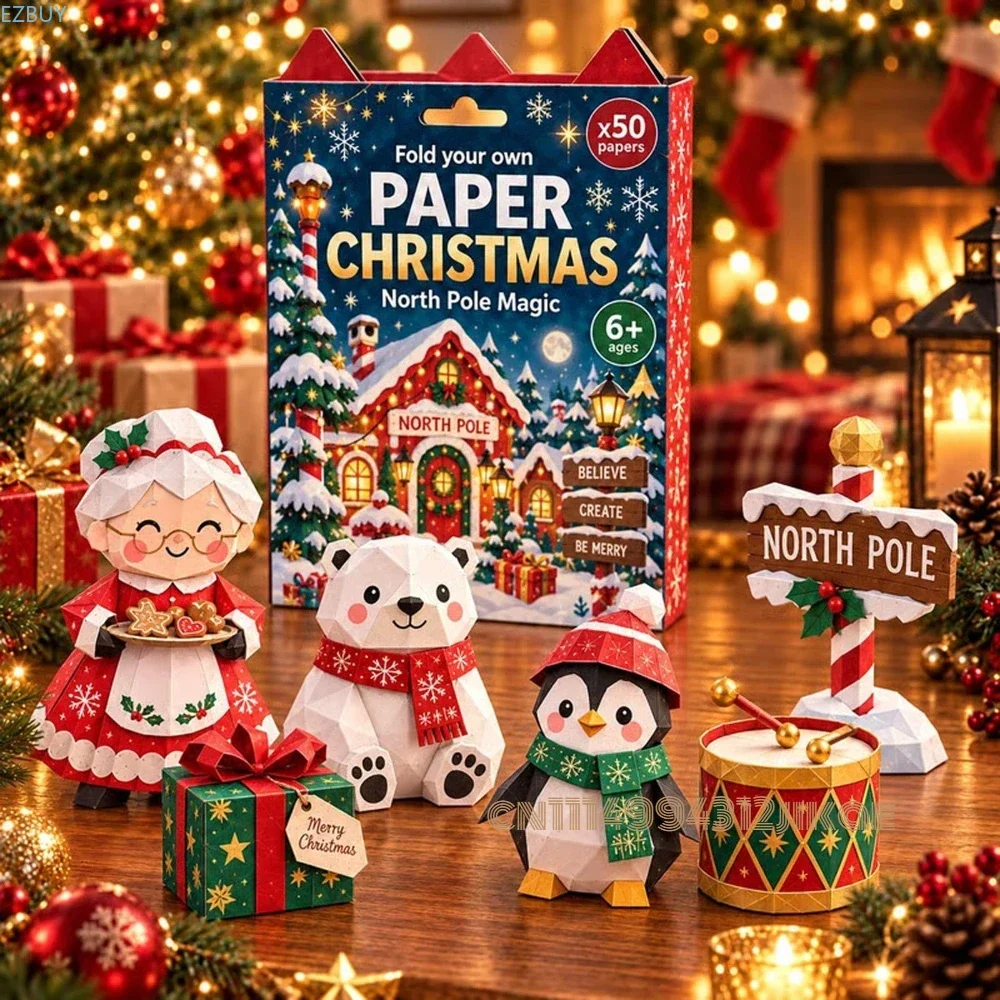 3D DIY Paper Christmas, Christmas Origami Kit for Relaxing & Beginner, 5 Holiday Themes, Step Guide Included