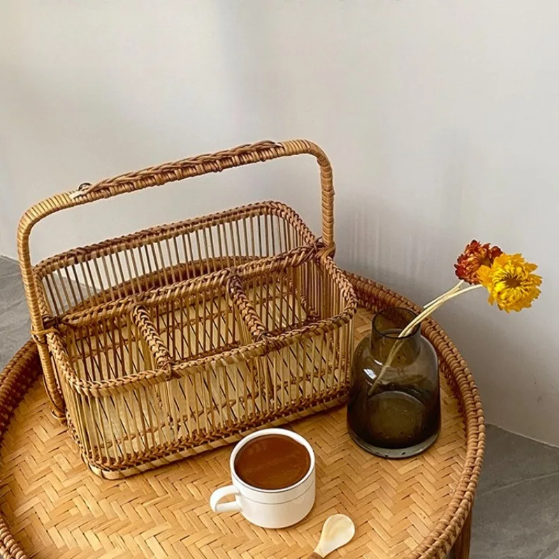 

Rattan Wicker Woven Storage Baskets Handheld Organizer Basket Supermarket Shopping Basket Outdoors Fruit Cake Picnic Baskets