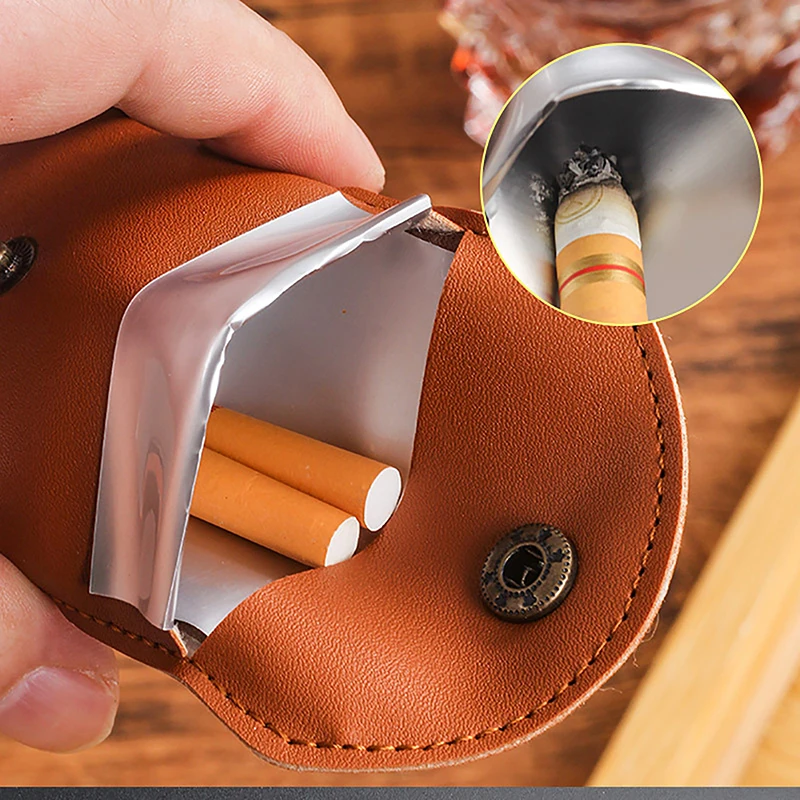 Mini Pocket Ashtray Pouch Fireproof Portable Reusable Premium Leather Storage Ash Bag Cigarette Smoking Accessory