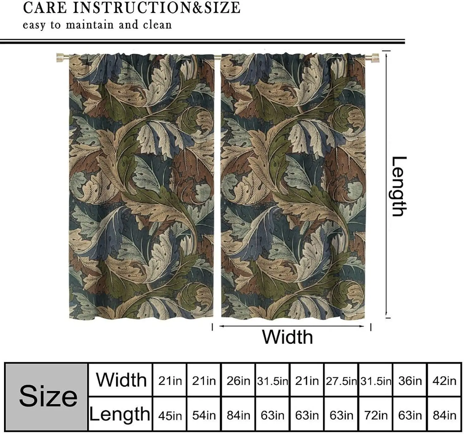 Antique Swirl Leaf Botanical Print Blackout Rod Pocket Curtain Muted Earth Tone Soft Classic Homestay Bedroom Rest Bay Window