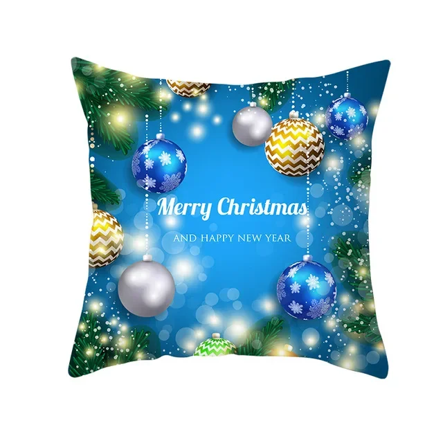 Blue Christmas Deer Pillow Dream Snow Elk Pattern Quilt Cover Pillowcase Home Chair Hotel Bed Decoration Pillowcase 45x45cm   ..