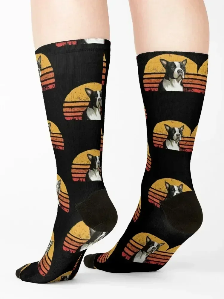 Boston Terrier Vintage, Retro Boston Sunset, Mom, Dad, Owner, Gift, Birthday Gifts Socks happy designer brand Socks Girl Men's
