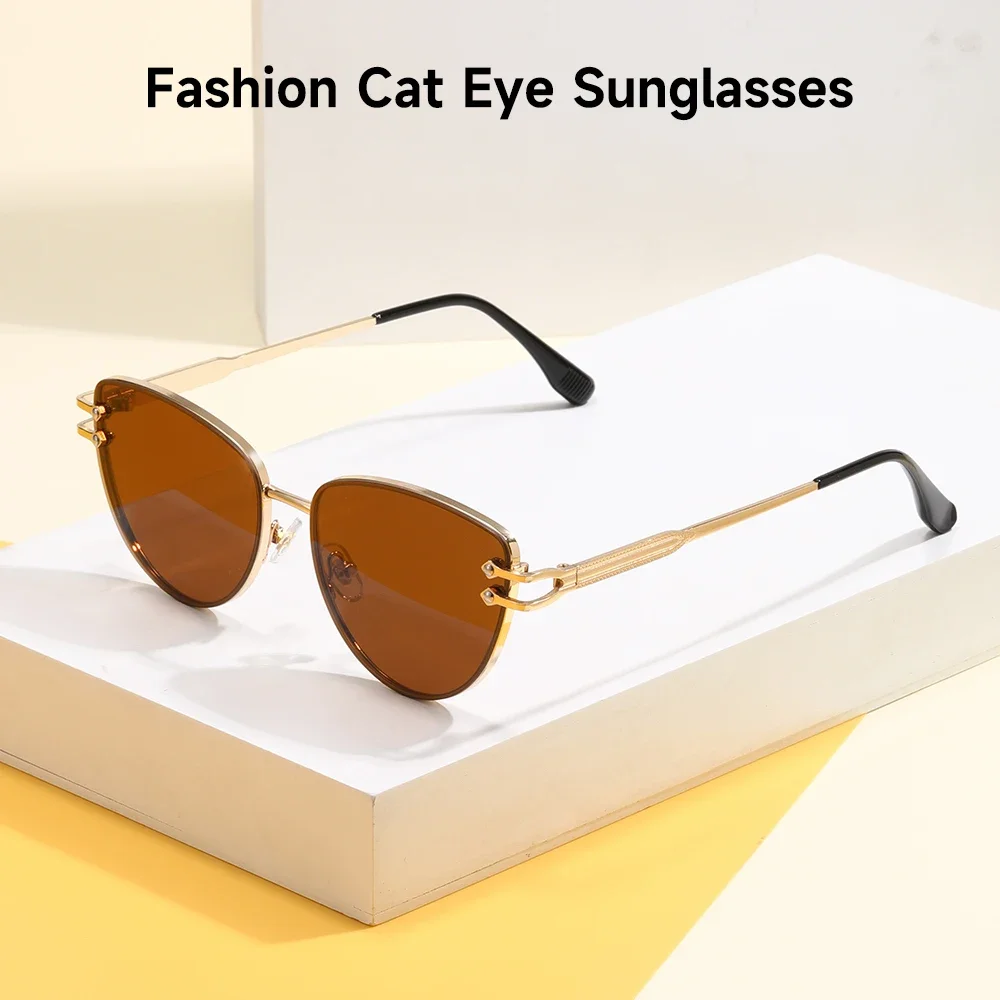 Neue Mode UV400 Sonnenbrille Frauen Cat Eye Sonnenbrille Elegante Shades Legierung Marke Designer Sonnenbrillen Outdoor Brillen