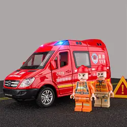1:32 Sprinter Alloy Fire Engine Police Vehicles Car Model Metal Toy Ambulance Diecast Car Model Simulation Sound Light Kids Gift