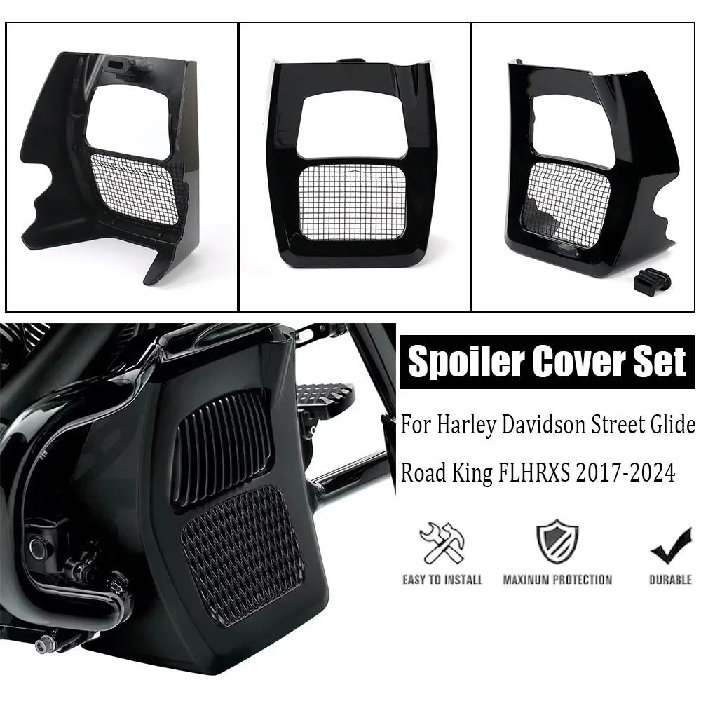 

For Harley Street Glide Road King FLHRXS 2017-2024 Motorcycle Black Fairing Front Spoiler Radiator Chin Cover Set Oil Cooler