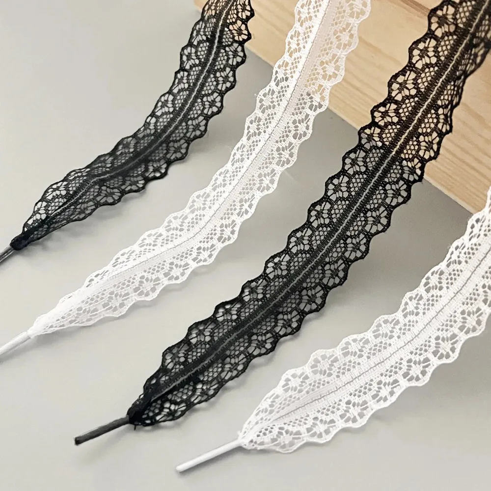 Women Girls White Black Hollow Lace Flat Shoelace 2.9CM Width Black White Shoe Laces for Sneakers Women Casual Shoes Accessories