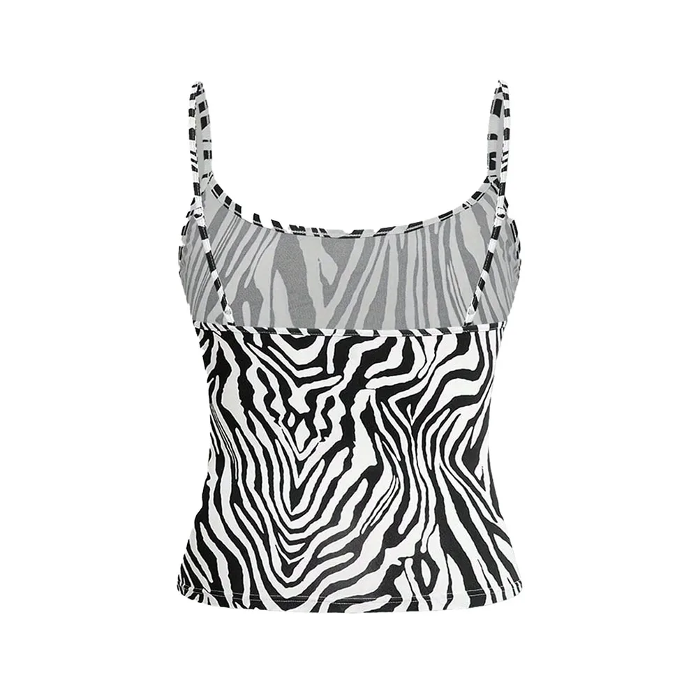 Sommerliches ärmelloses Damen-T-Shirt mit modischem Print und Trägern – vielseitiges, lässiges, atmungsaktives Sling-Top aus mikroelastischem Stoff – Detail 3