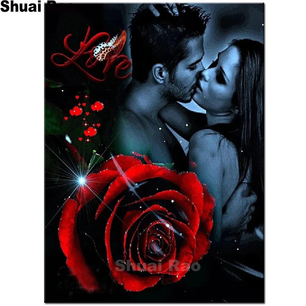 Fantasy sweetheart kiss 5D Square/round Diy Diamond Embroidery red rose lover Mosaic pattern Diamond Painting wedding gift