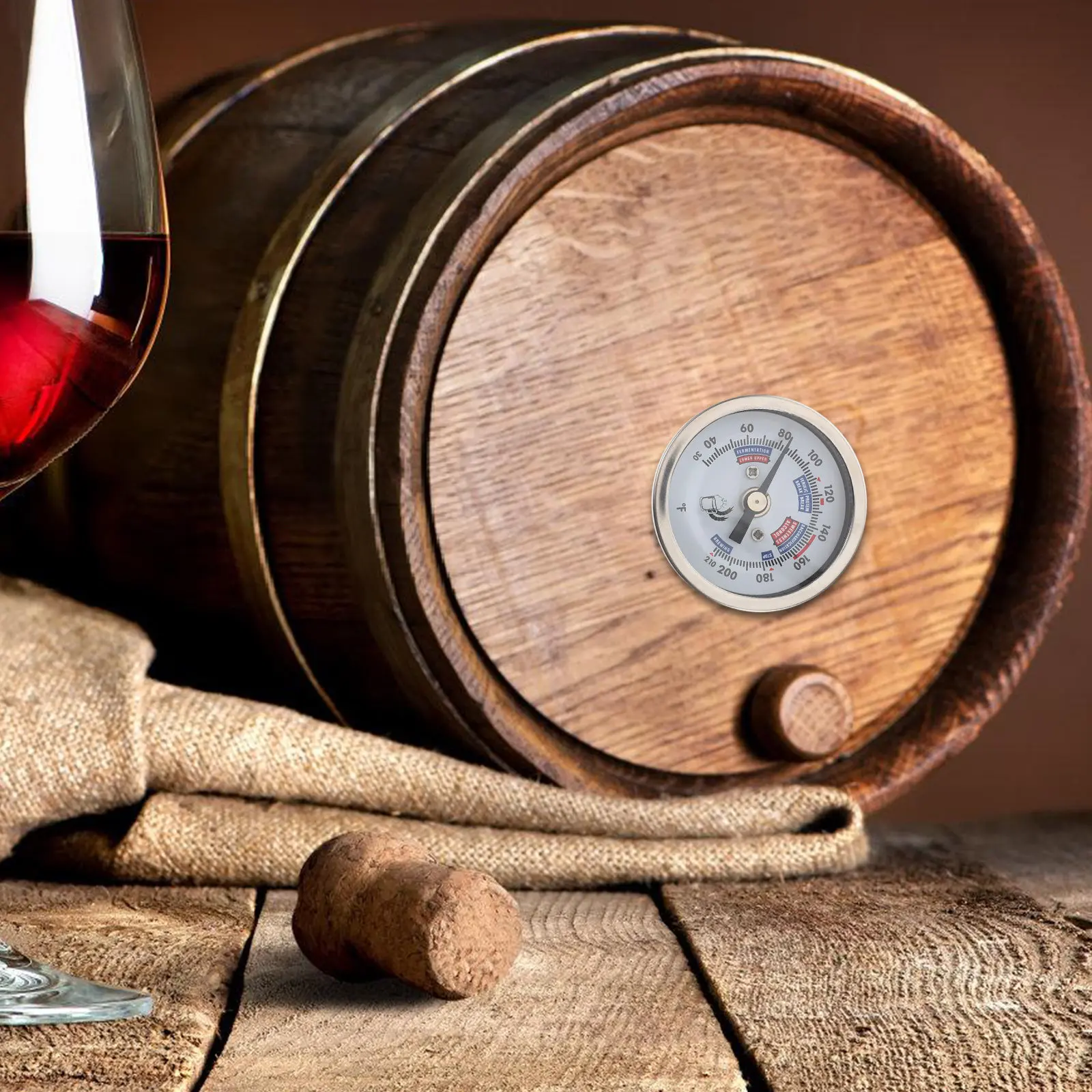 

Stainless Steel Wine Thermometer Accurate Bimetallic Axial Dial for Brewing Winemaking Process Threaded Design Reliable