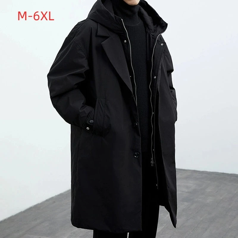 2025 Autumn Winter New Jacket Korean Men's Coat Parker Hooded Long Windbreaker Fake Two-piece Set Jacket Men's Windproof Jacket
