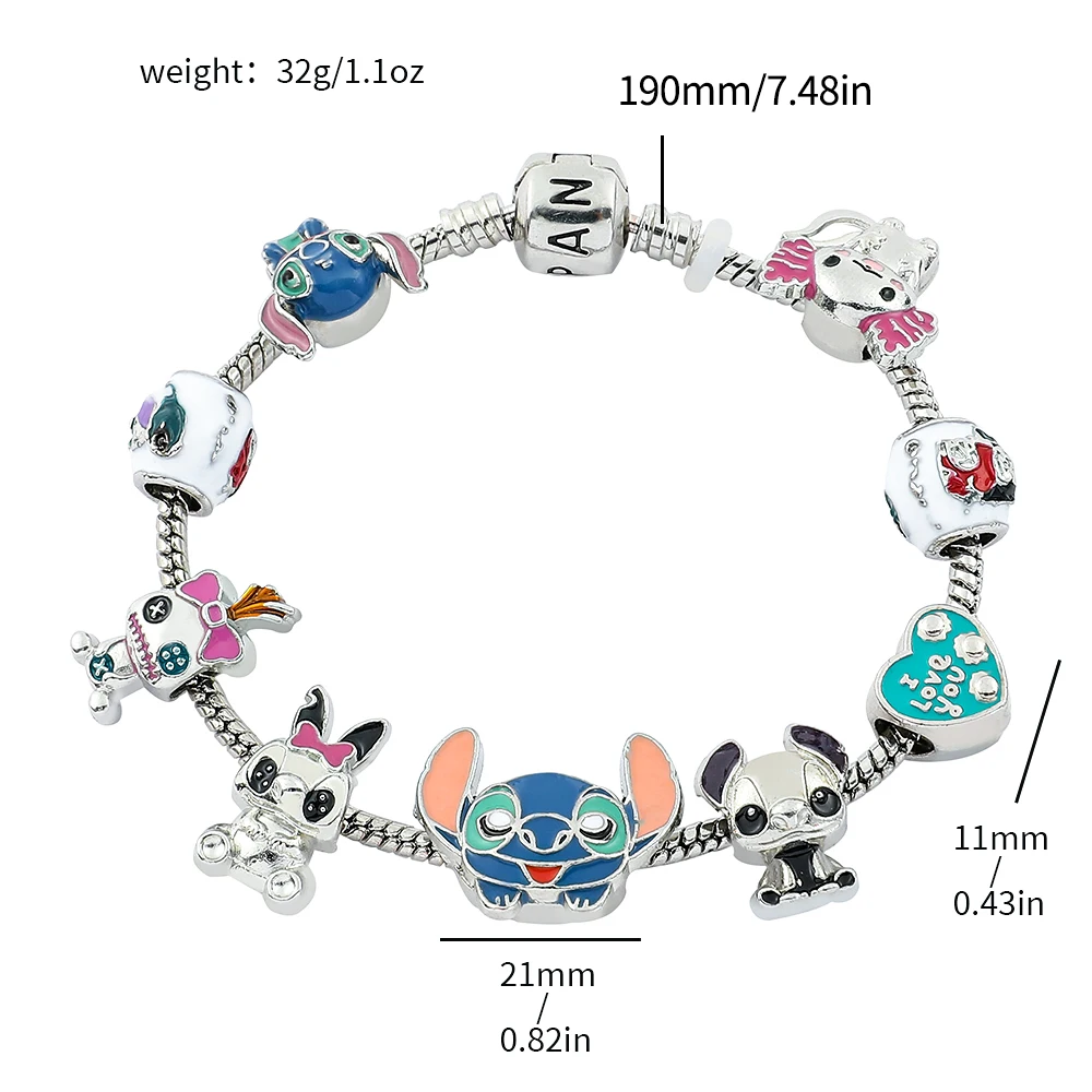 Disney Anime Lilo and Stitch Bracelet Cute Cartoon Stitch Beads Hand Chain for Women Girls DIY Bangle Jewelry Accessories image 5