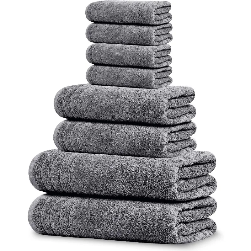 8 Piece, 2 Extra Large Bath, 2 Hand, 4 Washcloths, Lighter Weight, Quicker to Dry, Super Absorbent, Towels Set (Dark Grey)