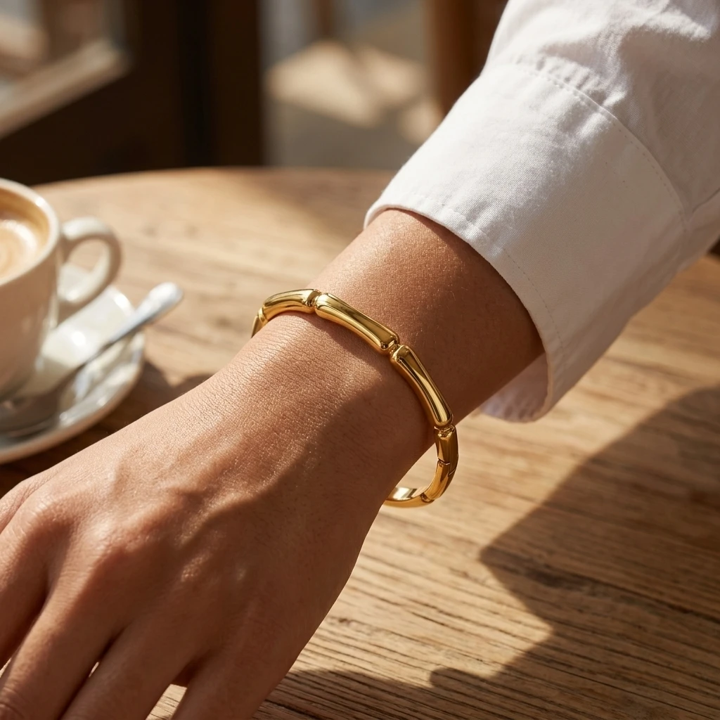 Fashion Gold Color Adjustable Opening Bamboo Joint Bangle Stainless Steel INS Style Bracelet For Women Party Jewelry Gift
