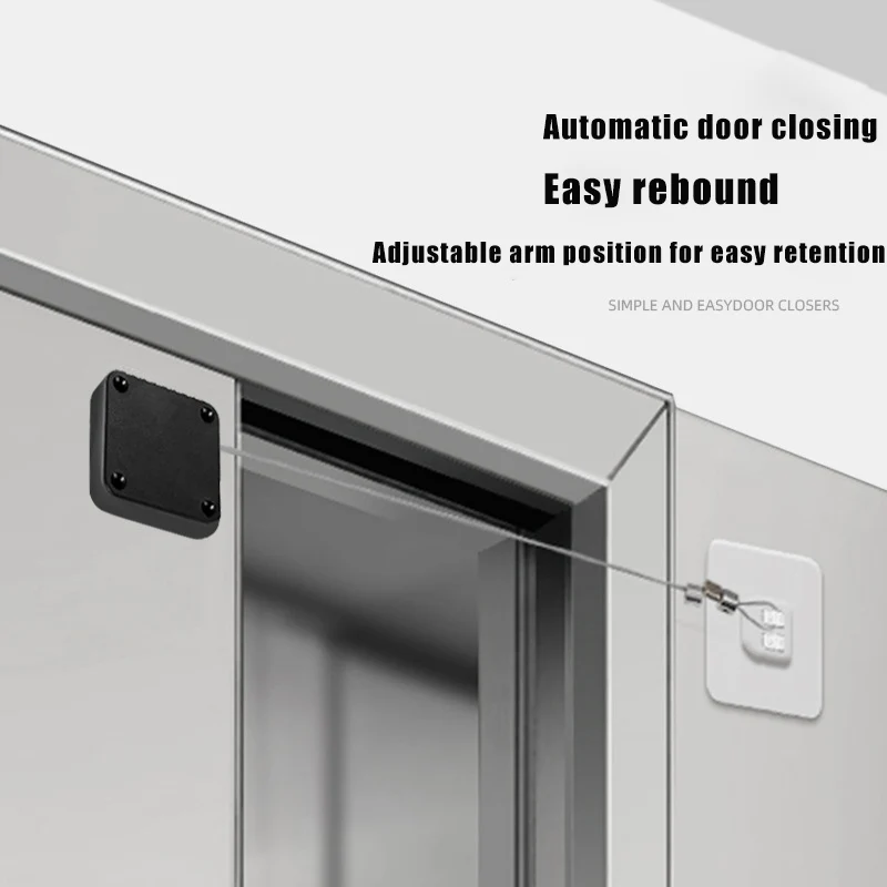Upgraded Punch-Free Automatic Screen Door Closer, Sliding Screen Auto Door Closer with Steel Drawstring for Bathroom, Bedroom
