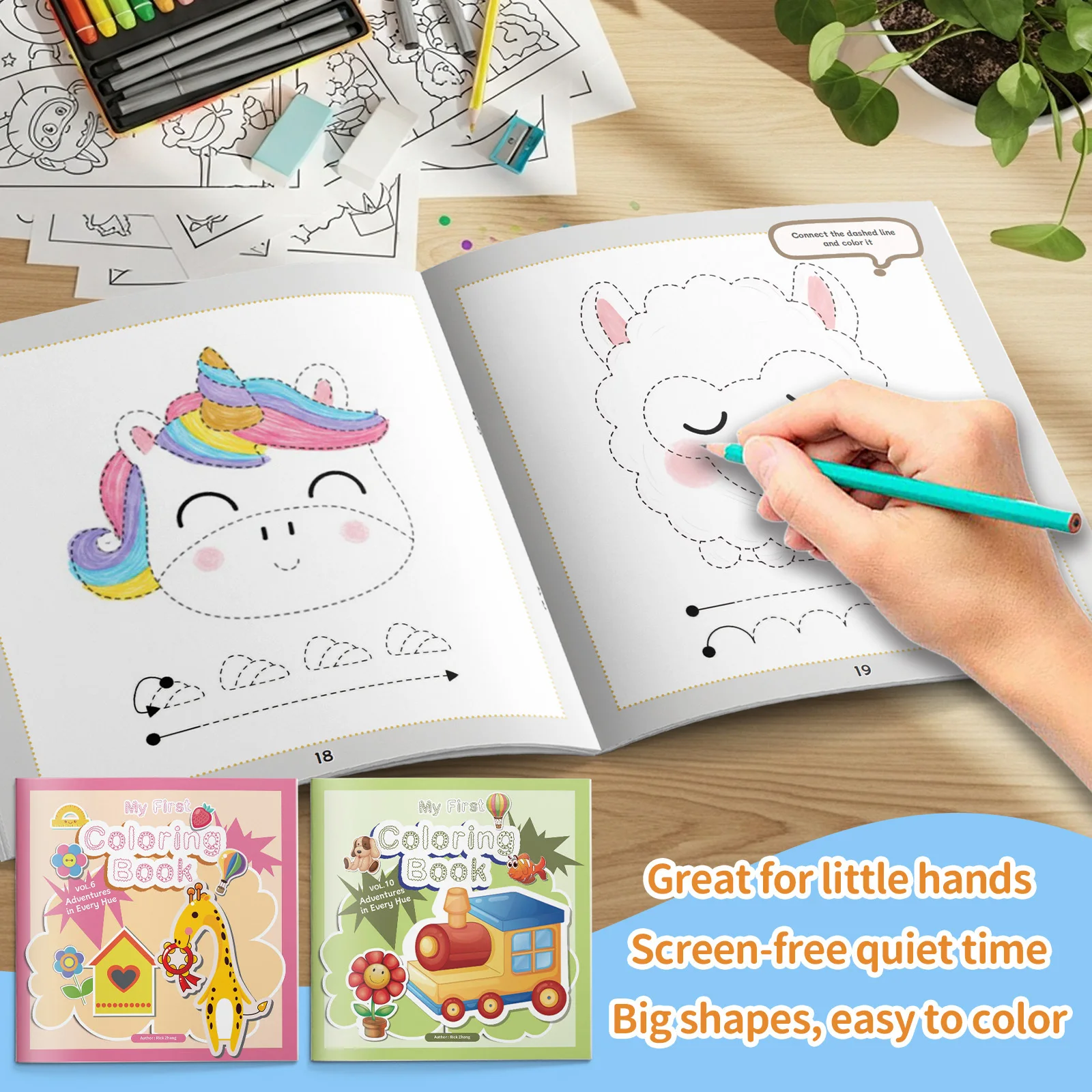 English Language Coloring Notebooks, Animal & Vehicle Themes, Color Recognition, Hand-Eye Coordination, Focus Training and