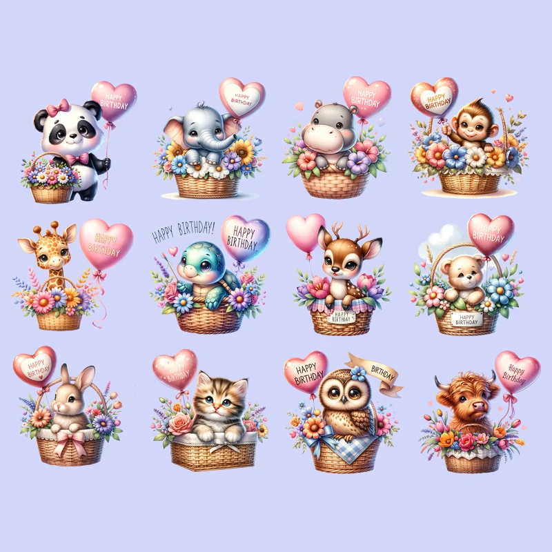 

Animal birthdays Animal cat dog Iron On Heat Transfer Sticker For Toy doll Clothes Pinted Vinyl Thermal Washable T-Shirt Deca