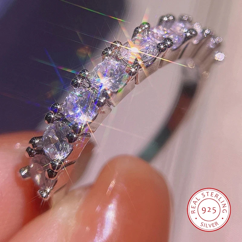 

925 Серебряное модное обручальное кольцо с цирконом, женское геометрическое белое кристалл, романтические обручальные кольца для женщин и девочек, подарок на вечеринку, ювелирные изделия