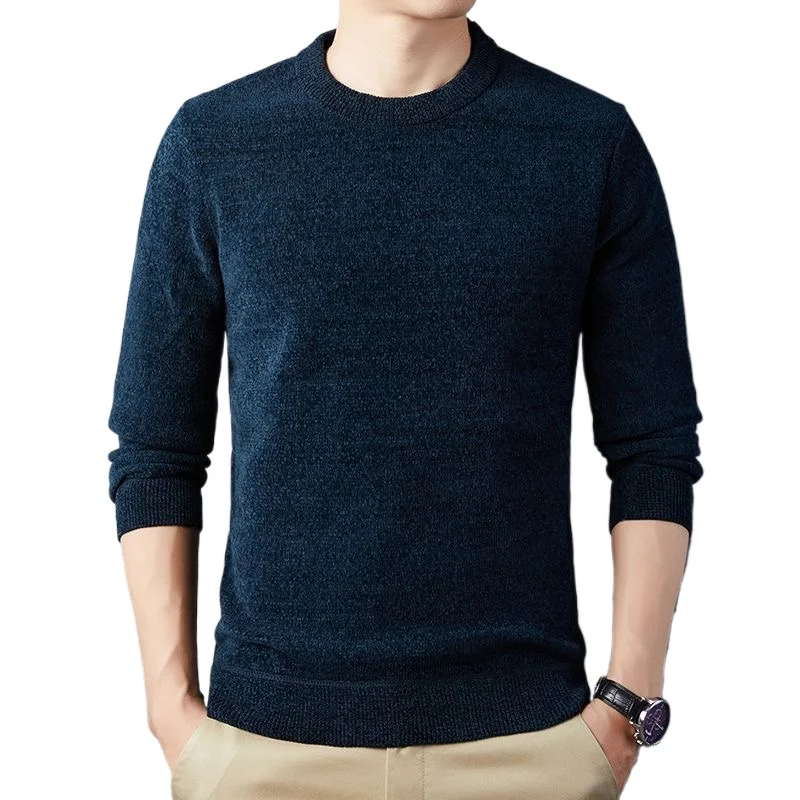 

Men's Autumn Winter Round Neck Green Sweater Slim Fit Casual Knitted Top Thickened Winter Knitwear Male Outwear Solid 3XL 4XL