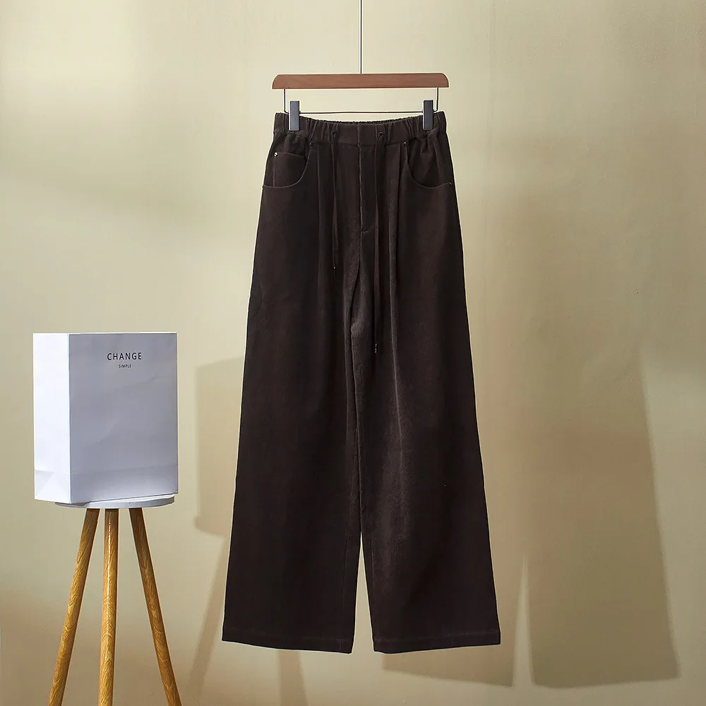 

Новые зимние повседневные брюки с завязками на талии, хлопковые и льняные прямые широкие брюки