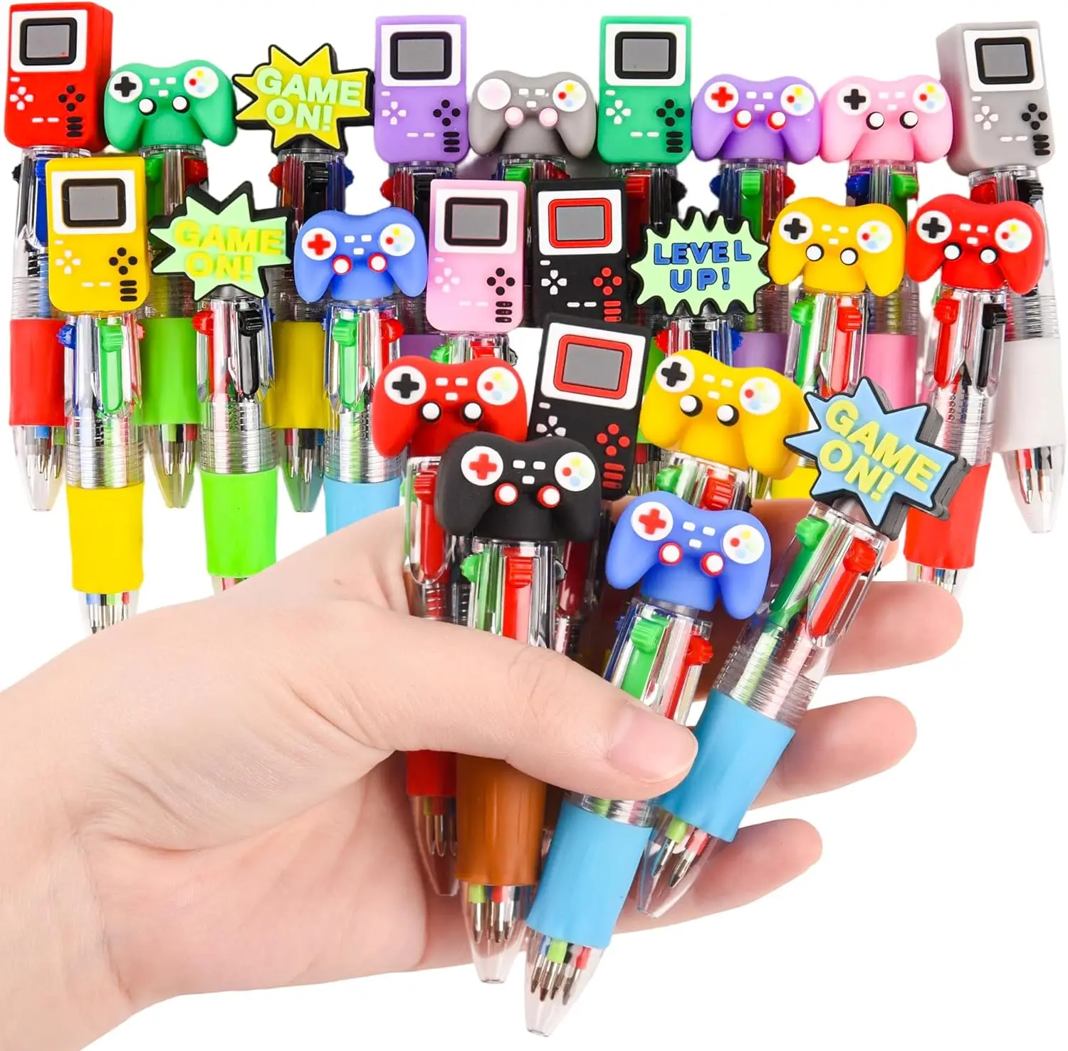 

25 Pcs Multicolor Pen in One Cartoon Cute Fun 4-in-1 Game Handle Shape Cool Ballpoint Pens for Gifts