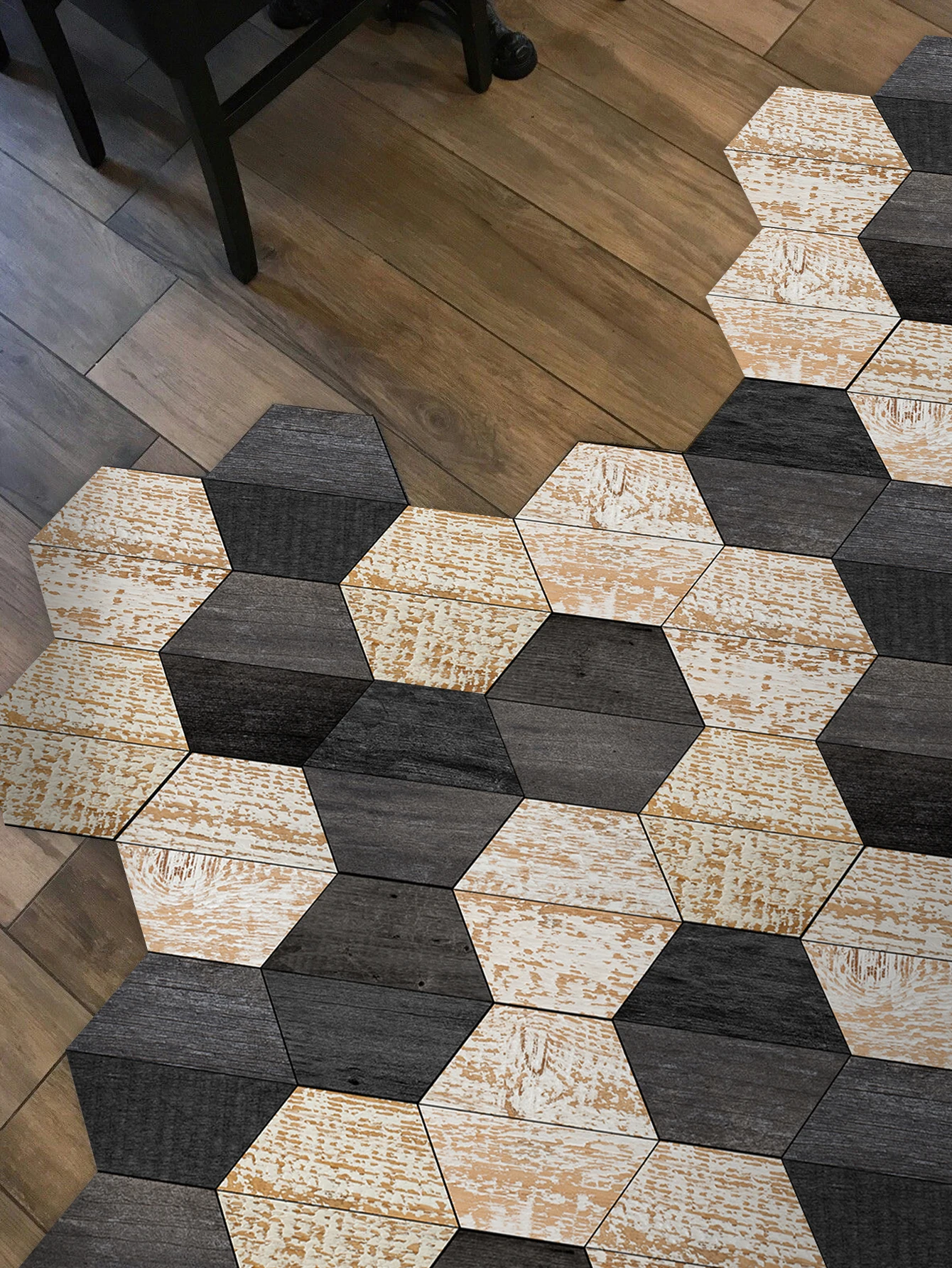 11PCS wood pattern art self-adhesive hexagonal floor stickers waterproof non-slip home random splicing tile stickers