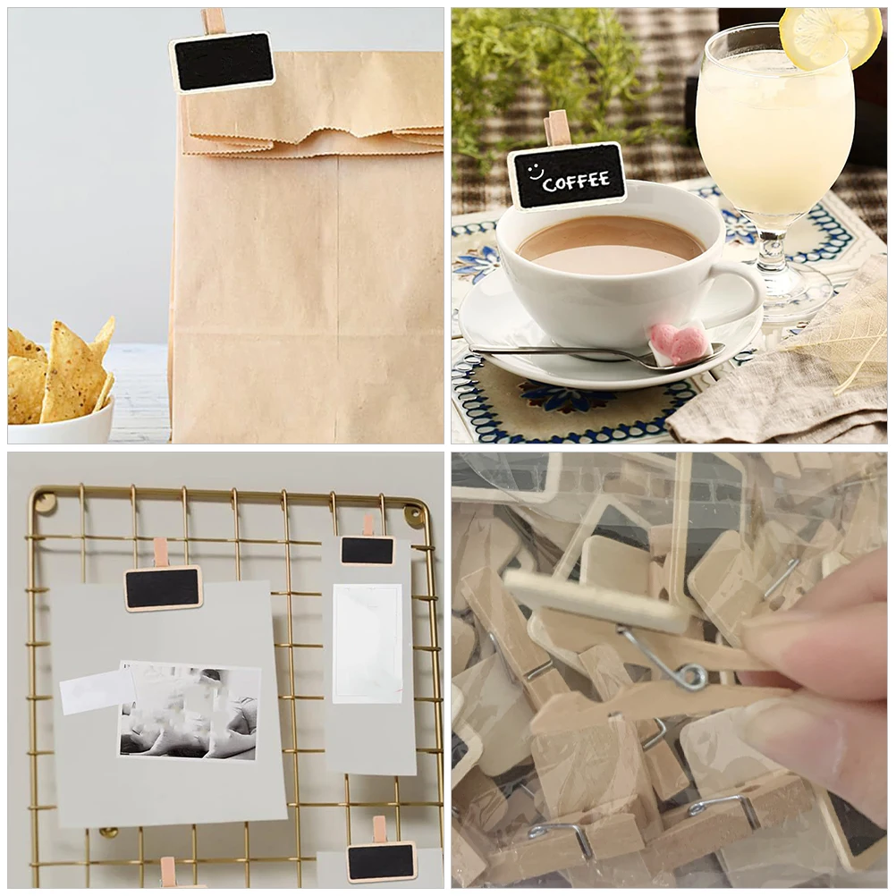 

50pcs Clip On Chalkboards Mini Blackboard Wooden Clips Message Boards Chalkboard Signs Food Label Clamps Small