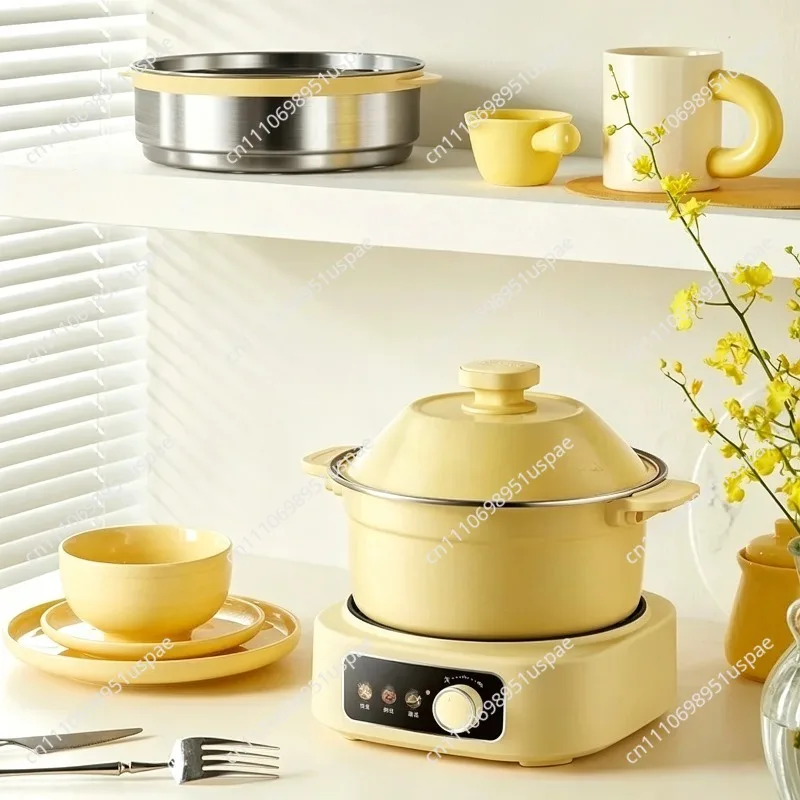 Portable Electric Hot Pot Multi Cooker Split Design Steamer Frying Pan Noodle Cooker Enamel Inner Pot Small Kitchen Appliance