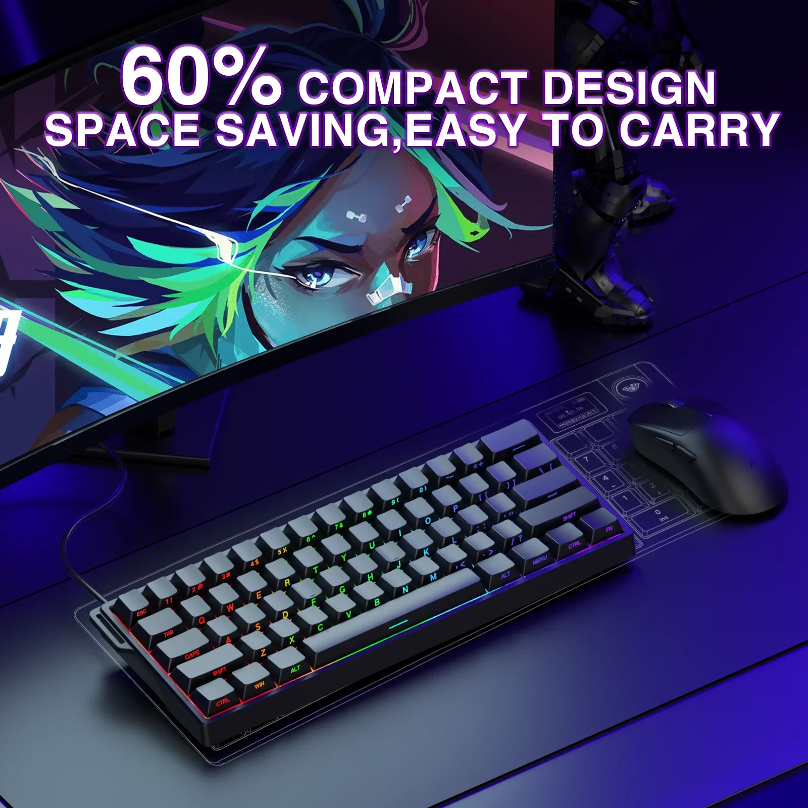Teclado AULA WIN60HE con inter - Gaming Keyboard No Rgb reseña y precio