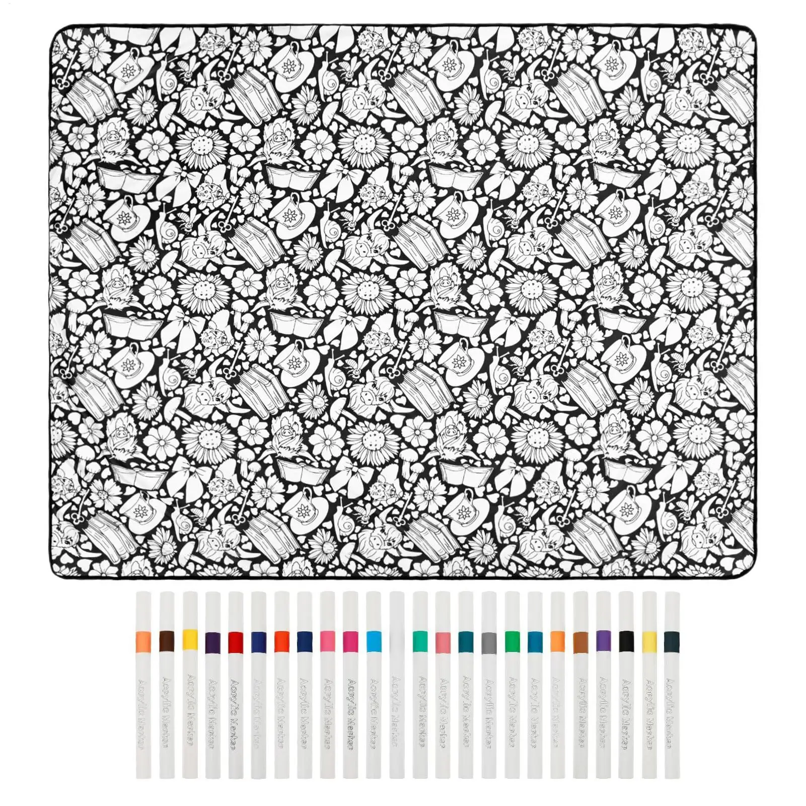 DIY Coloring Blanket with 24 Colored Markers Creative Personalization pattern blanket Stress Relief Unique Paint art Decor Gift