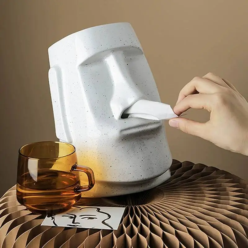 

Creative Cartoon Moai Tissue Box Ceramic Ornament Personalized Vintage Classic Decoration Cosplay Curiosity Box Halloween Gift